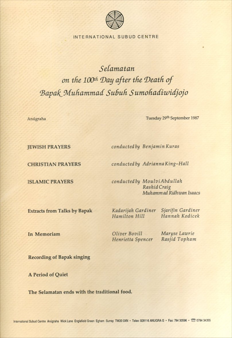 Anugraha Tribute to Bapak - programme for the 100th day after his death