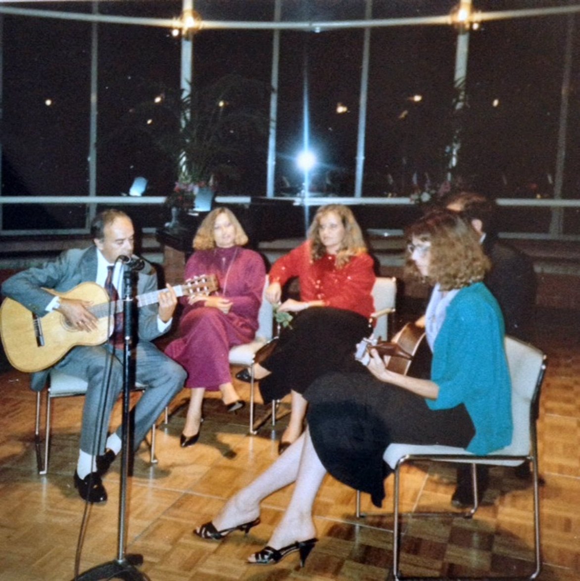 Spanish musicians playing guitars at a Subud event in Anugraha